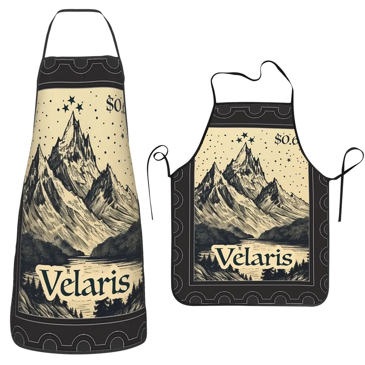Velaris Stamp Vintage Wood Block Style Apron Chef Cuisine Tablier Waterproof Bib Kitchen Cleaning Pinafore for Women Men