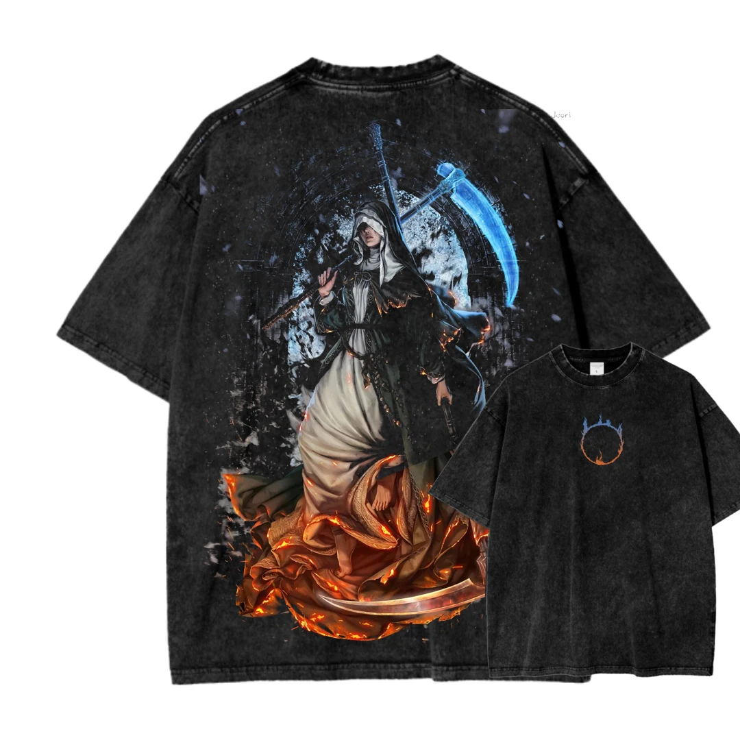 Dark Souls Action Role-playing Game Print T-shirt Men Women Retro Washed O-neck Cotton Streetwear Peripherals Summer New Tee view 3