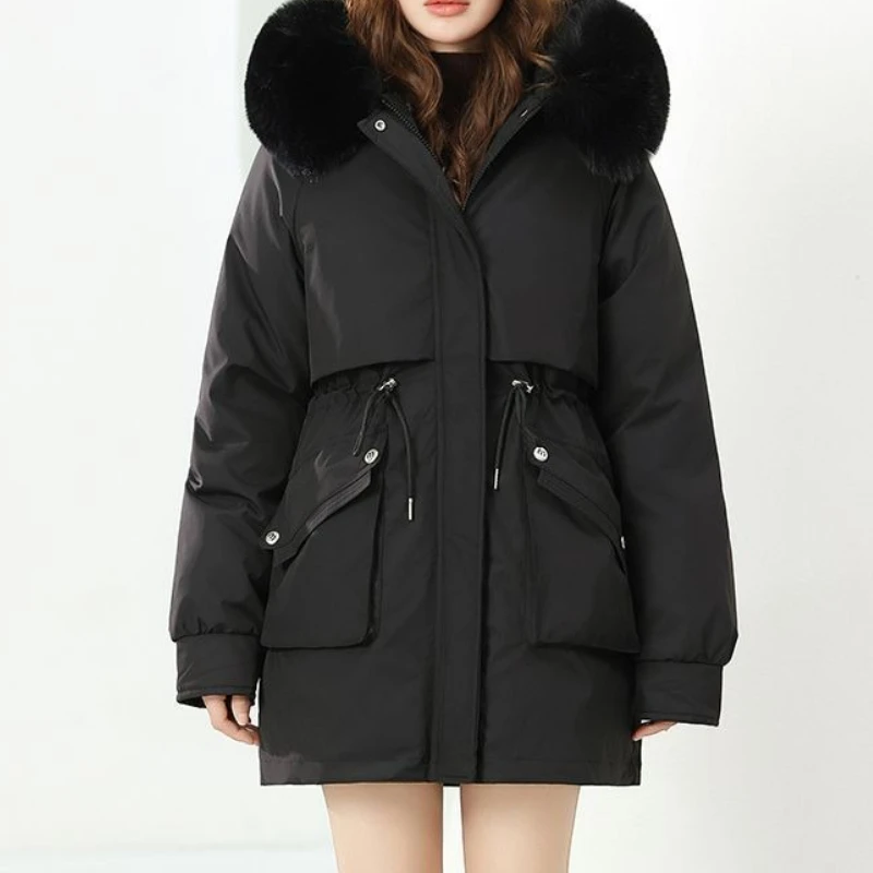 

2025 New Medium To Long Thickened Plush Winter Coat Cotton Jacket Loose Waist Warm Coat
