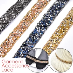 1yard Rhinestones Seed Beads Ribbon Glitter Crystal Tapes Glass Trimming for Clothing Bag Decorations Rhinestones Trim Crafts