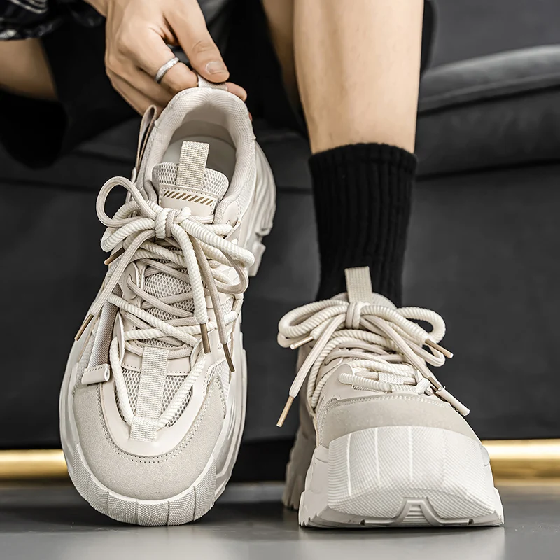 

Мужские спортивные кроссовки на толстой подошве, высококачественные, простые, модные, повседневные, из резины и пластика, массивные кроссовки для мужчин