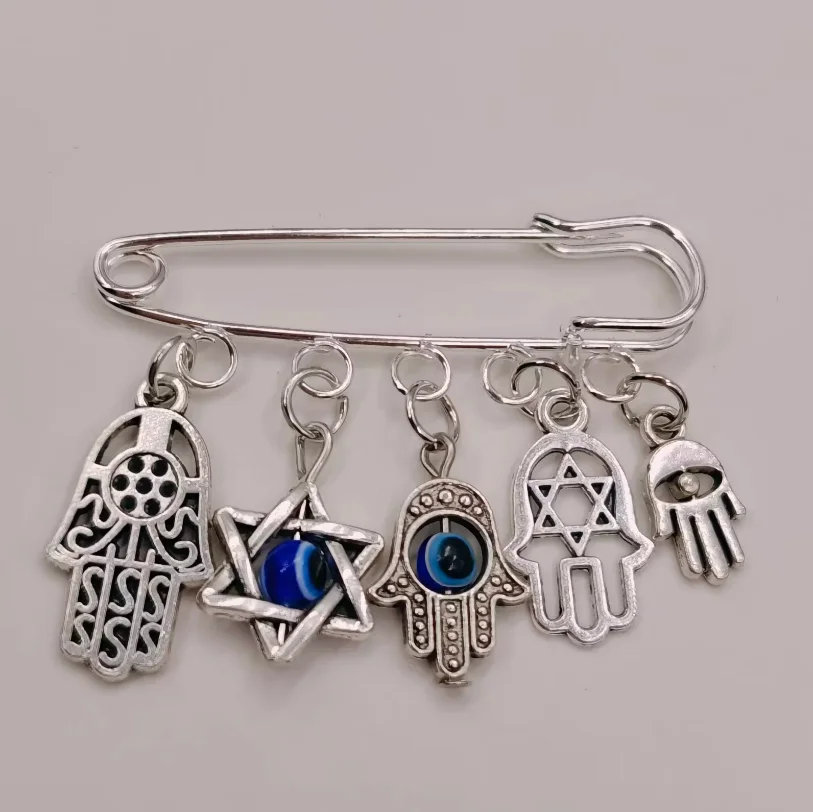 Hamsa Hand Blue Turkish Evil Eye Safety Pins Brooch Jeans Shirt Gothic Jewelry Making DIY Handmade Accessories Gifts