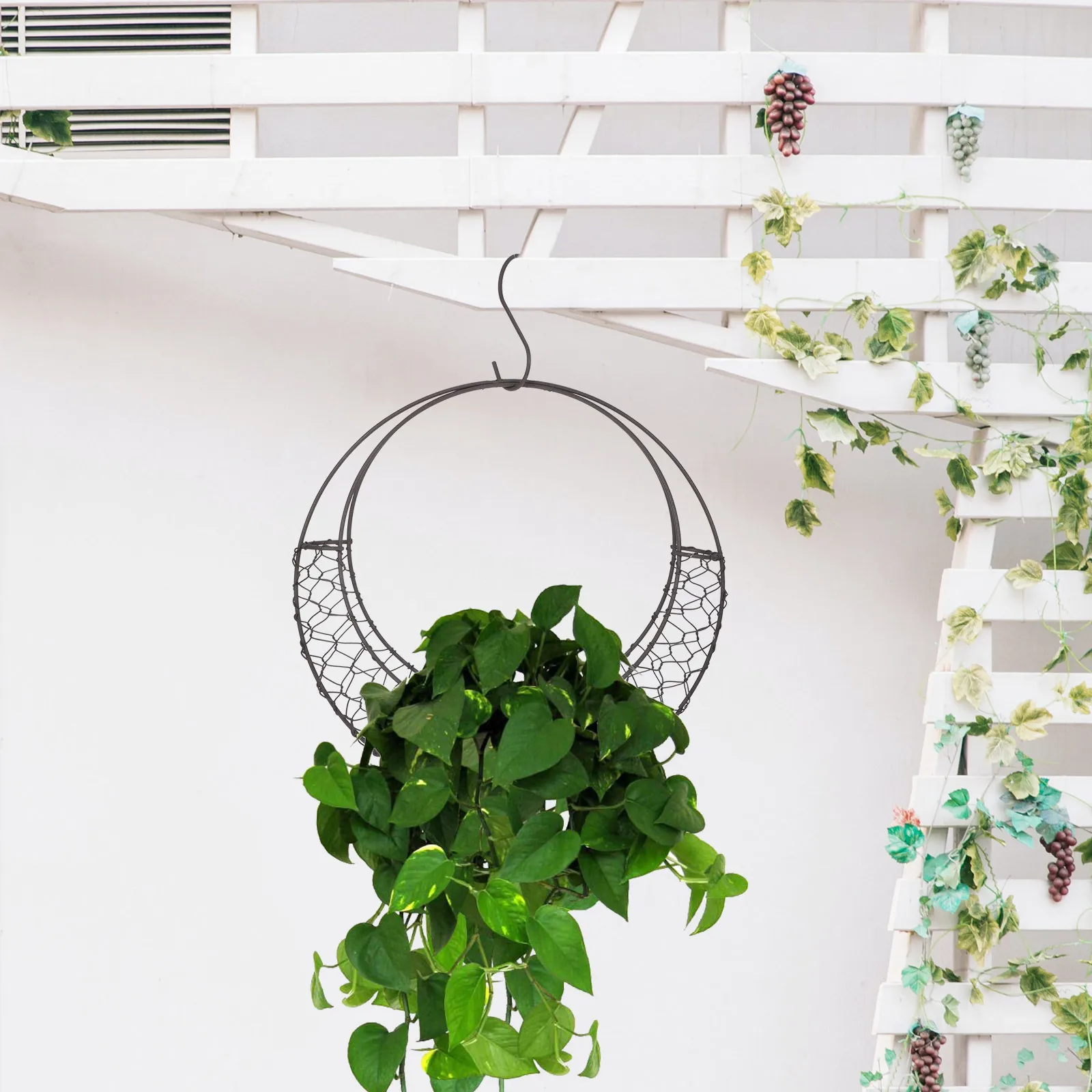 

Hanging Flower Pot 11"X2.3" Moon Shape Iron Wire Wreath Metal Frame Succulent Basket S Shape Decor For Indoor Outdoor