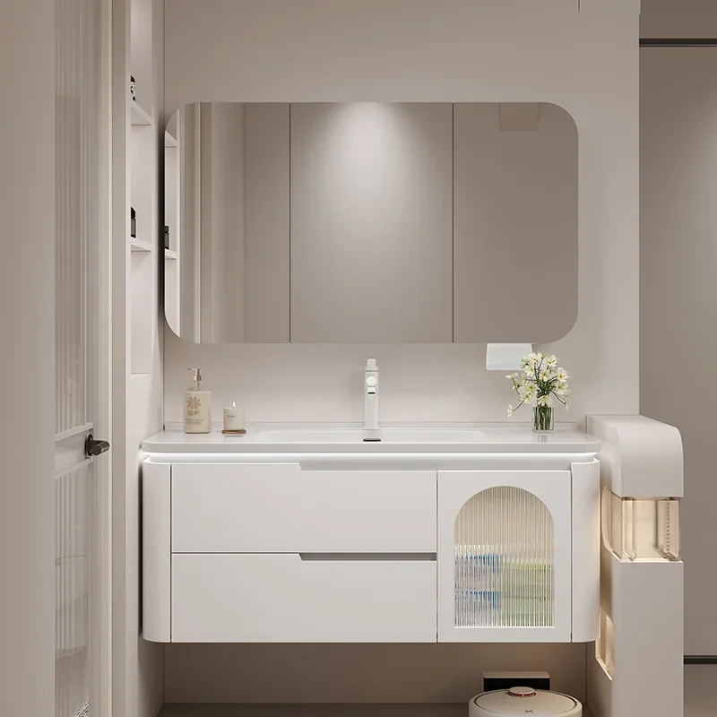 Oak Painted Bathroom Cabinet Combination Ceramic Integrated Basin Washbasin Bathroom Cabinets Narrow Gabinete Furniture