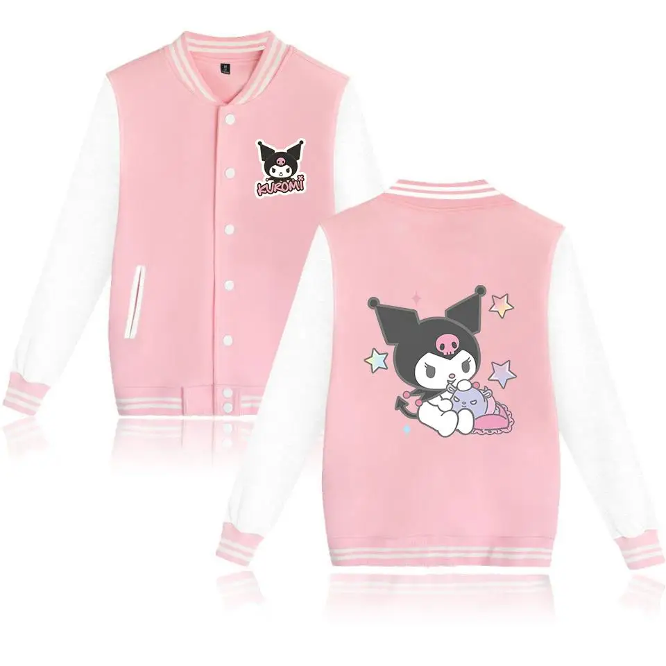 Kuromi Baseball College Jacket Oversized Men Clothes Harajuku jacket Personality Street coats Anime Jackets Costume kid