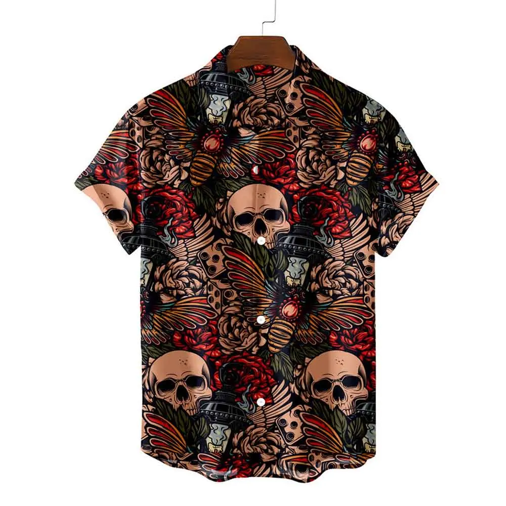 Skull print 3d printed beach shirt Short Sleeve Hawaiian shirt Men\'s shirt Casual shirt Cuba Camisa men\'s clothing