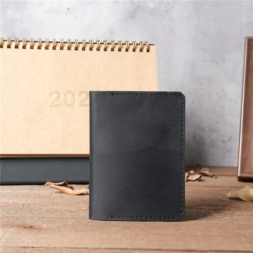 Vintege Wallet Crazy Horse Leather Men's Bag Real Cow Pickup Bag Simple Retro ID Card Driver's License Card Bag