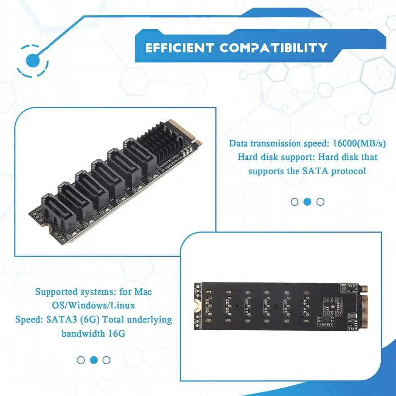 AY14 -M.2 NVME PCI-E PCIE X4 X8 X16 To 6 Port 3.0 SATA Adapter Card Riser ASM1166 Chassis Server PC Computer Expansion Card