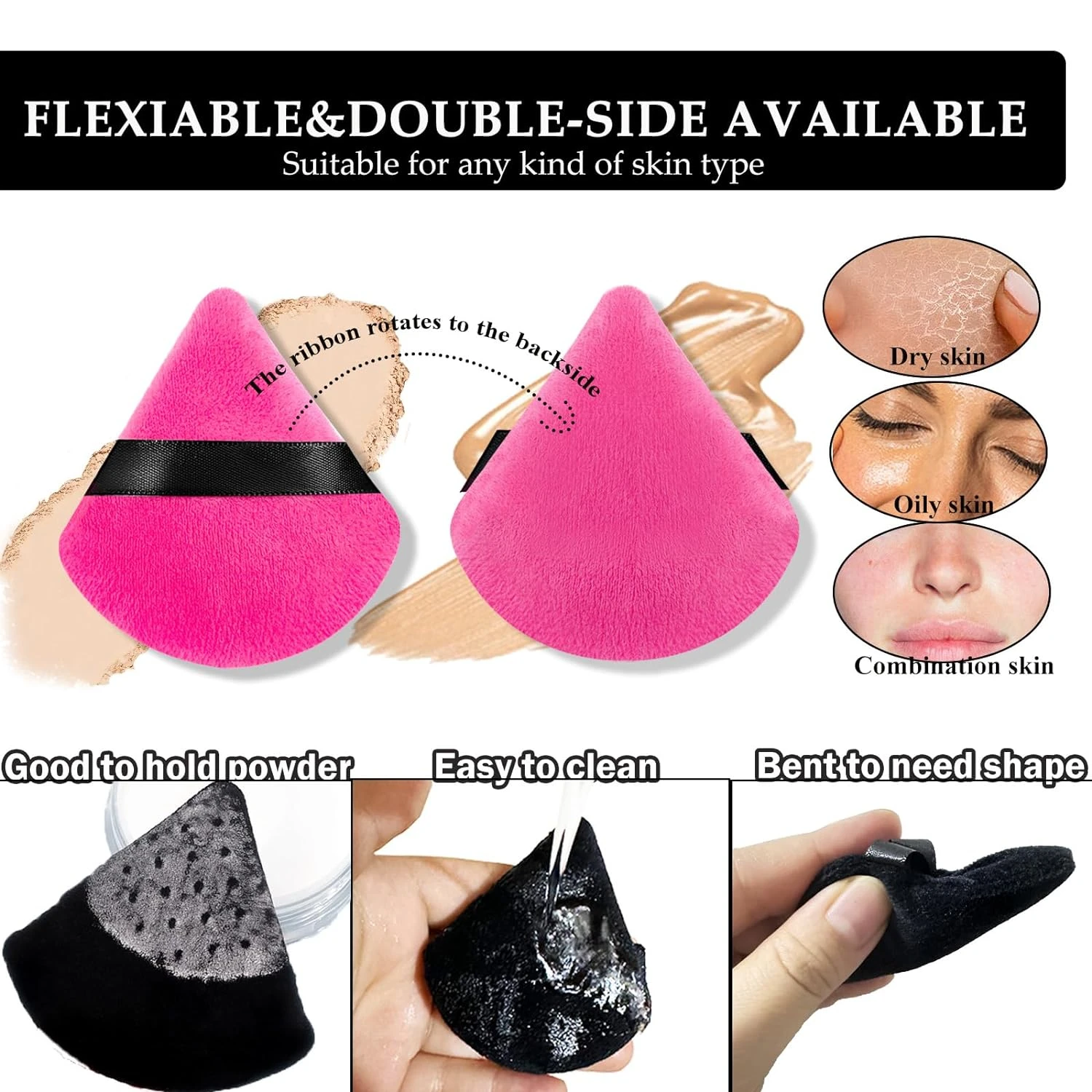 Exquisitely Soft and Velvety Set of 15 Reusable Triangle Powder Puffs - Essential Makeup Tools for Precise Application on Under 