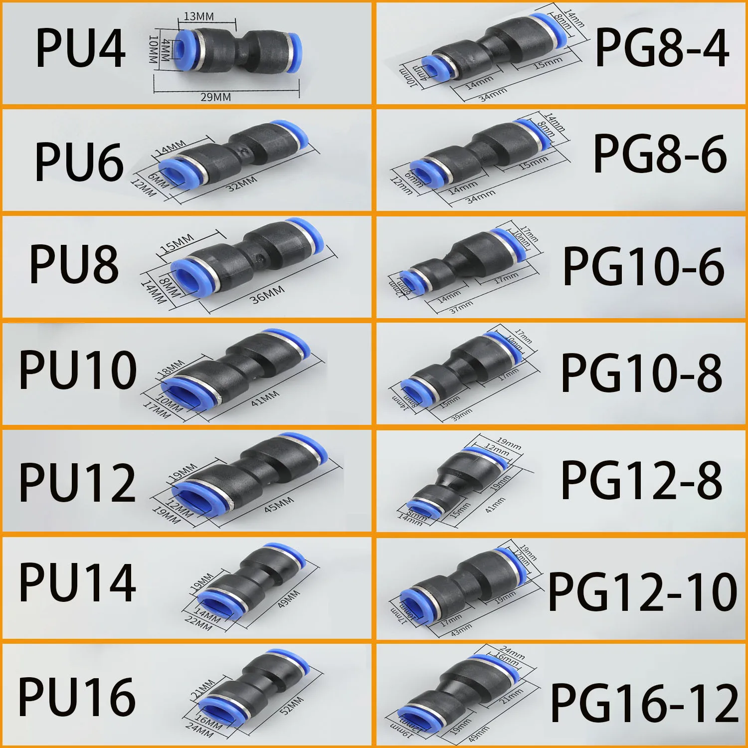 

Pneumatic connector quick air connector hose connector plastic 10PCS PU PG 4mm 6mm 8mm 10mm 12mm 14mm 16mm push in plug