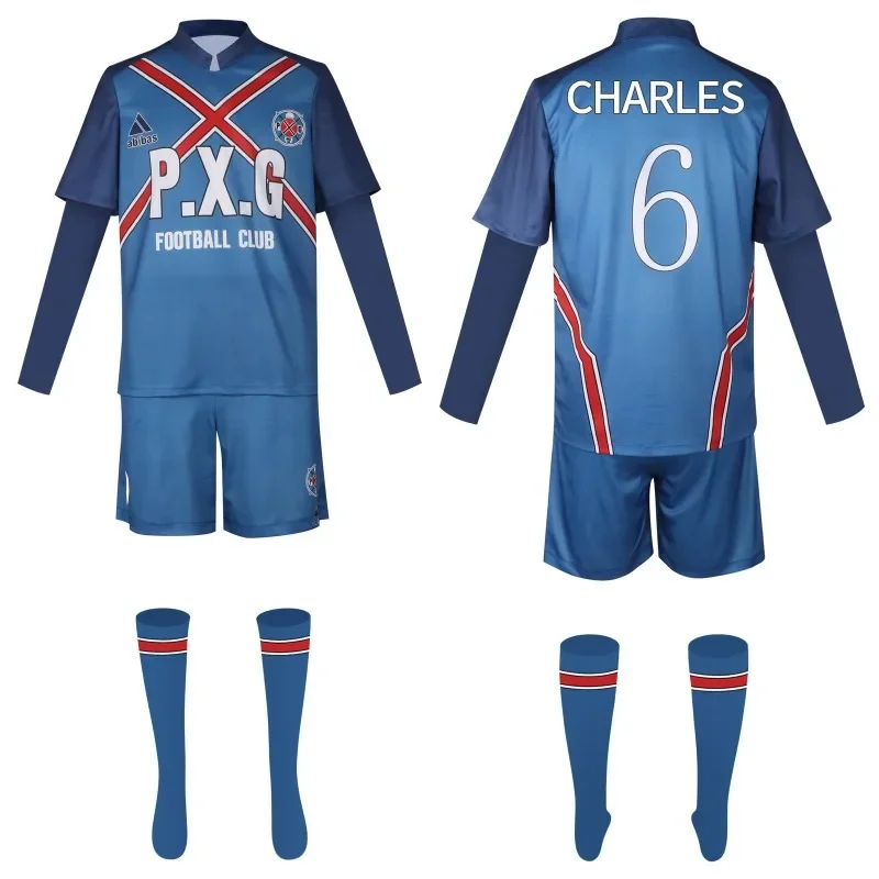 

Anime Blue Lock Rin Itoshi Football Jersey Charles Cosplay Costumes P.X.G Sports Jerseys Football Uniform Set Sportswear Outfits