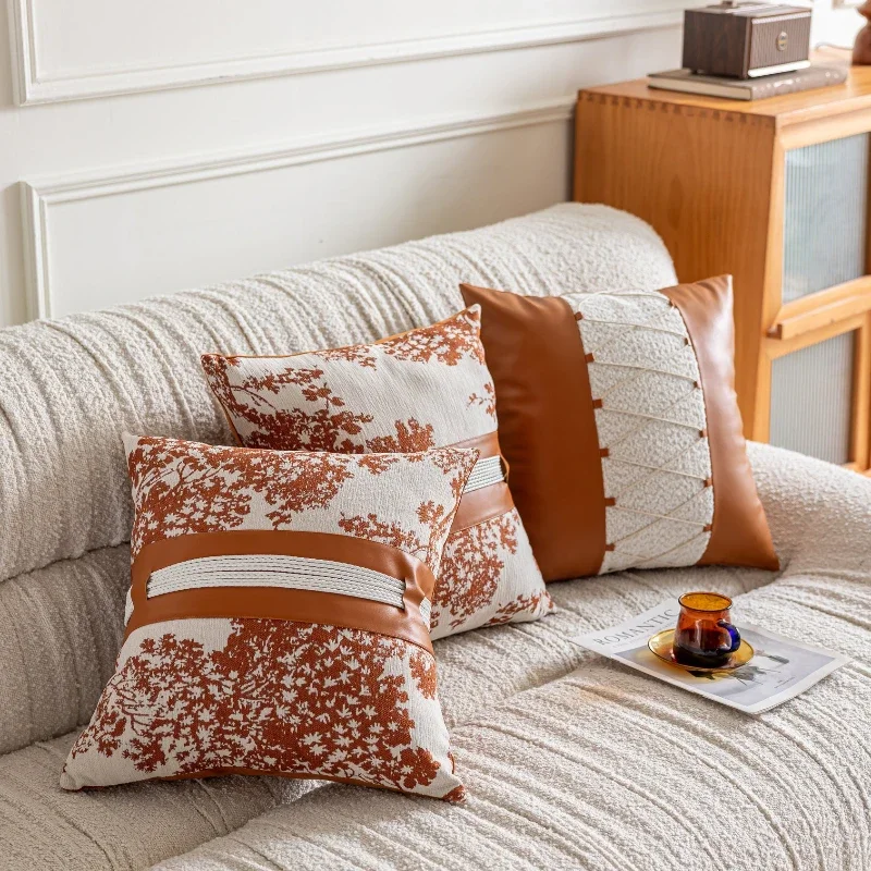 45x45CM Orange Leather Throw Pillow Cover Modern Minimalist Stamping Waist Cushion Cover Decor Home Decorative Pillowcase