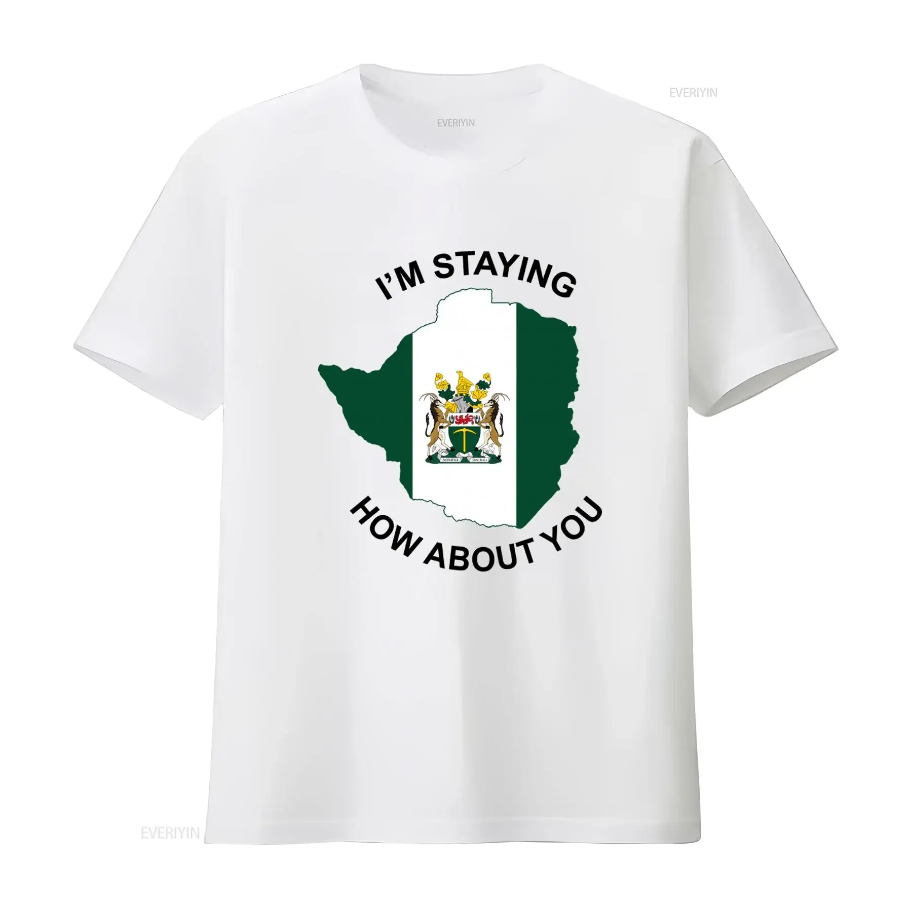 Camiseta para hombre con estampado 'I'm Staying Rhodesia How About You', estilo vintage, lavada, de diseñador, versátil, elegante, transpirable
