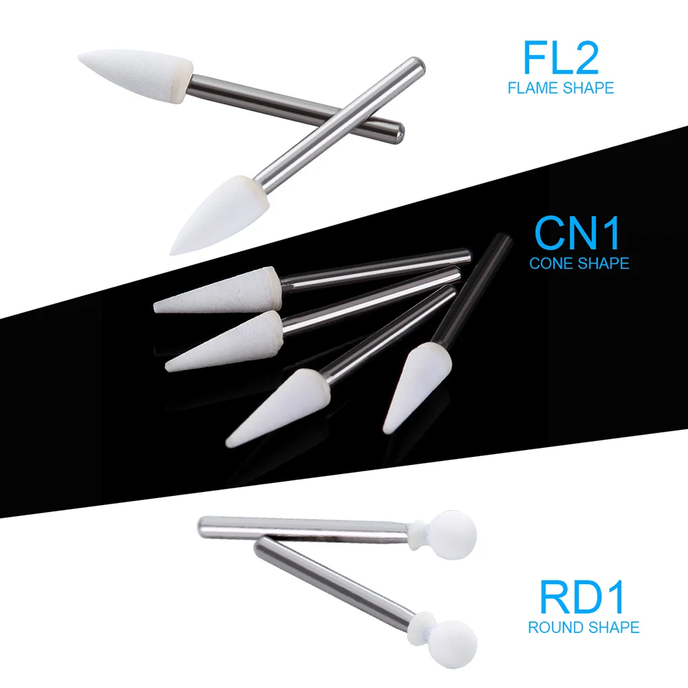 Azdent 12 pçs/caixa dental pedra branca polimento fg burs cone/chama/forma redonda abrasão bur apto para handpiece de alta velocidade 1.6mm