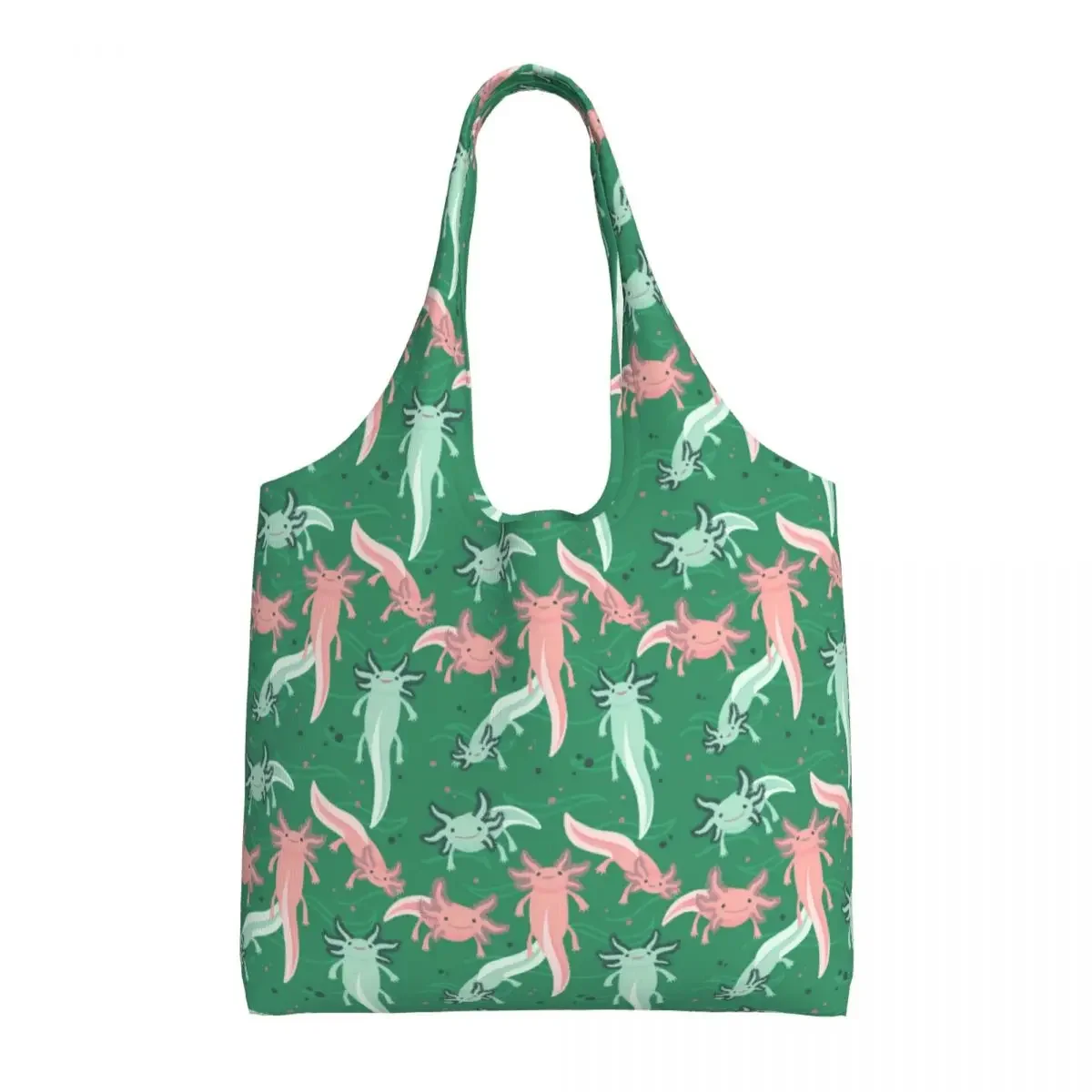 Holly Galvan Axolotl Pattern Grocery Shopping Tote Bag Salamander Animal Canvas Shoulder Shopper Bags Large Capacity Handbags