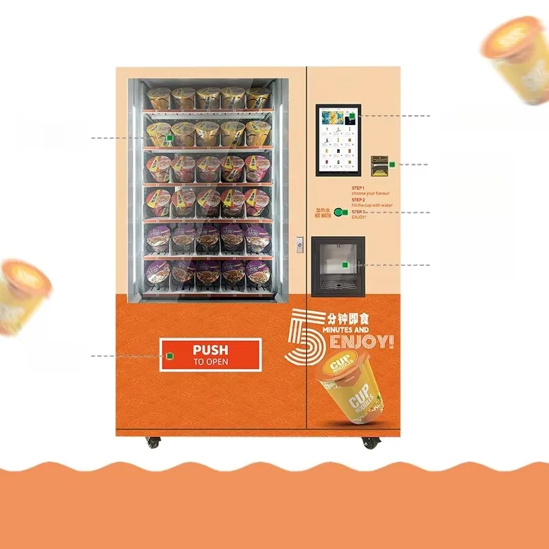 Combo Vending Machine for Instant Noodles and Milk Tea 24-Hour Automatic Water Heating Buy and Soak Features Customized