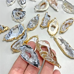 Natural Druzy Agates Necklace Pendant Irregular Black White Natural Stone Quartz Connector Pendant Charms for Jewelry Making
