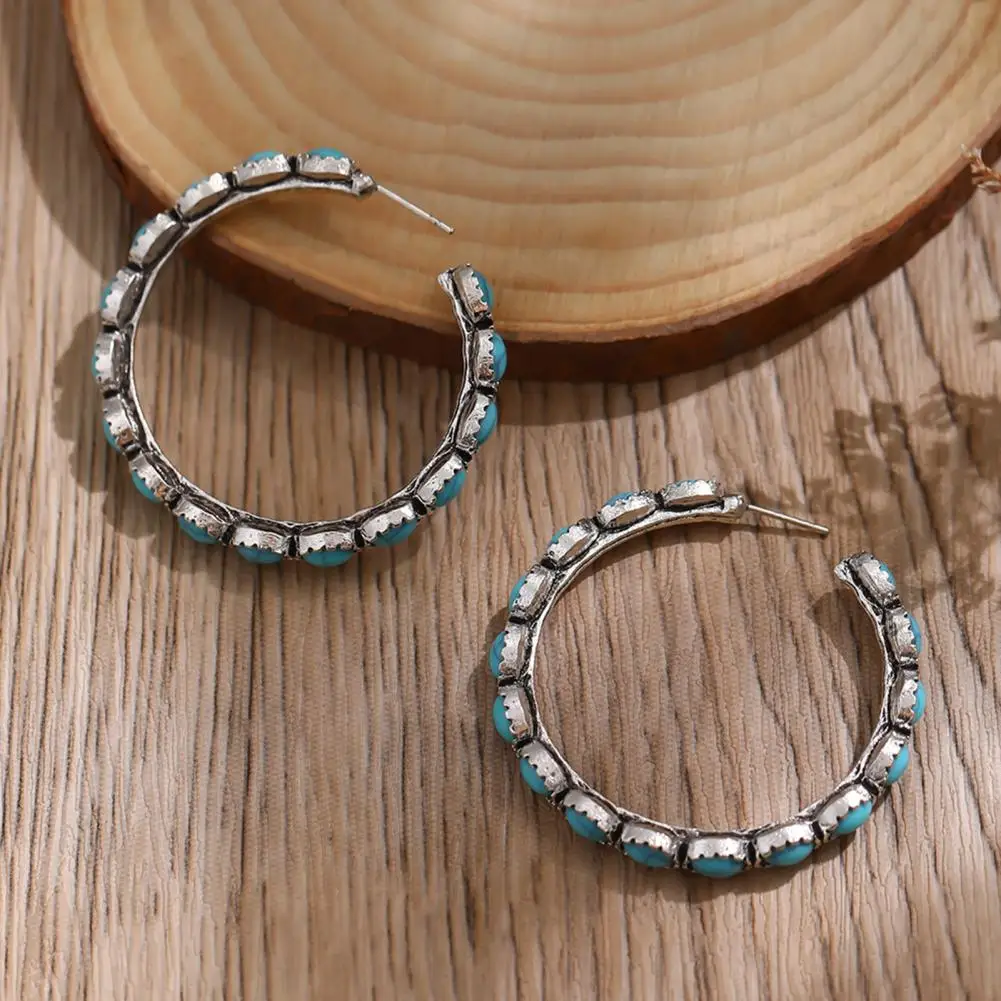 Turquoise Statement Earrings Boho Chic Turquoise Hoop Earrings Set Vintage Circle Statement Jewelry for Women for Wedding