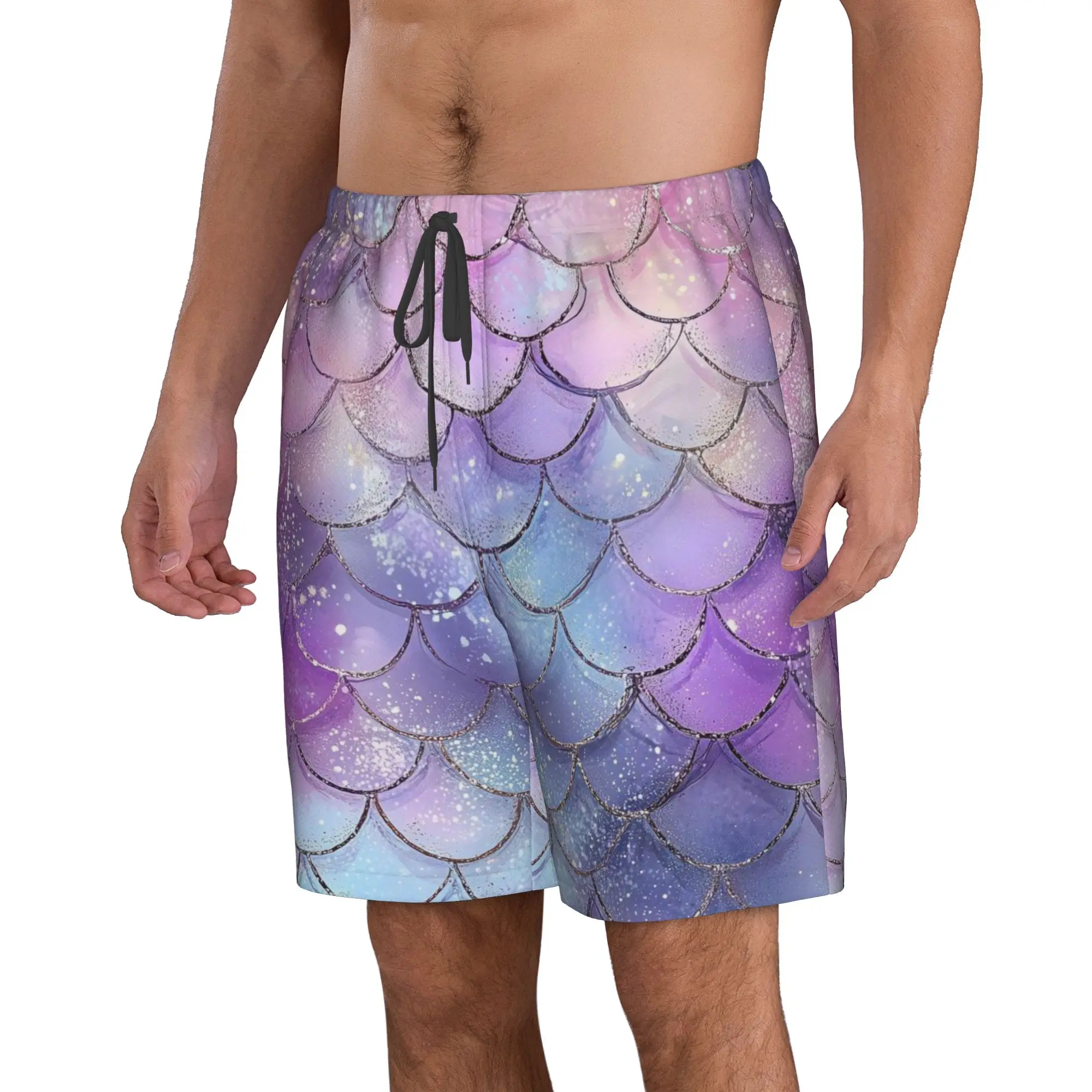Fish Scale Dazzling Scales Trunks Beach Board Shorts Casual Quick Dry Swim Summer Men Pants