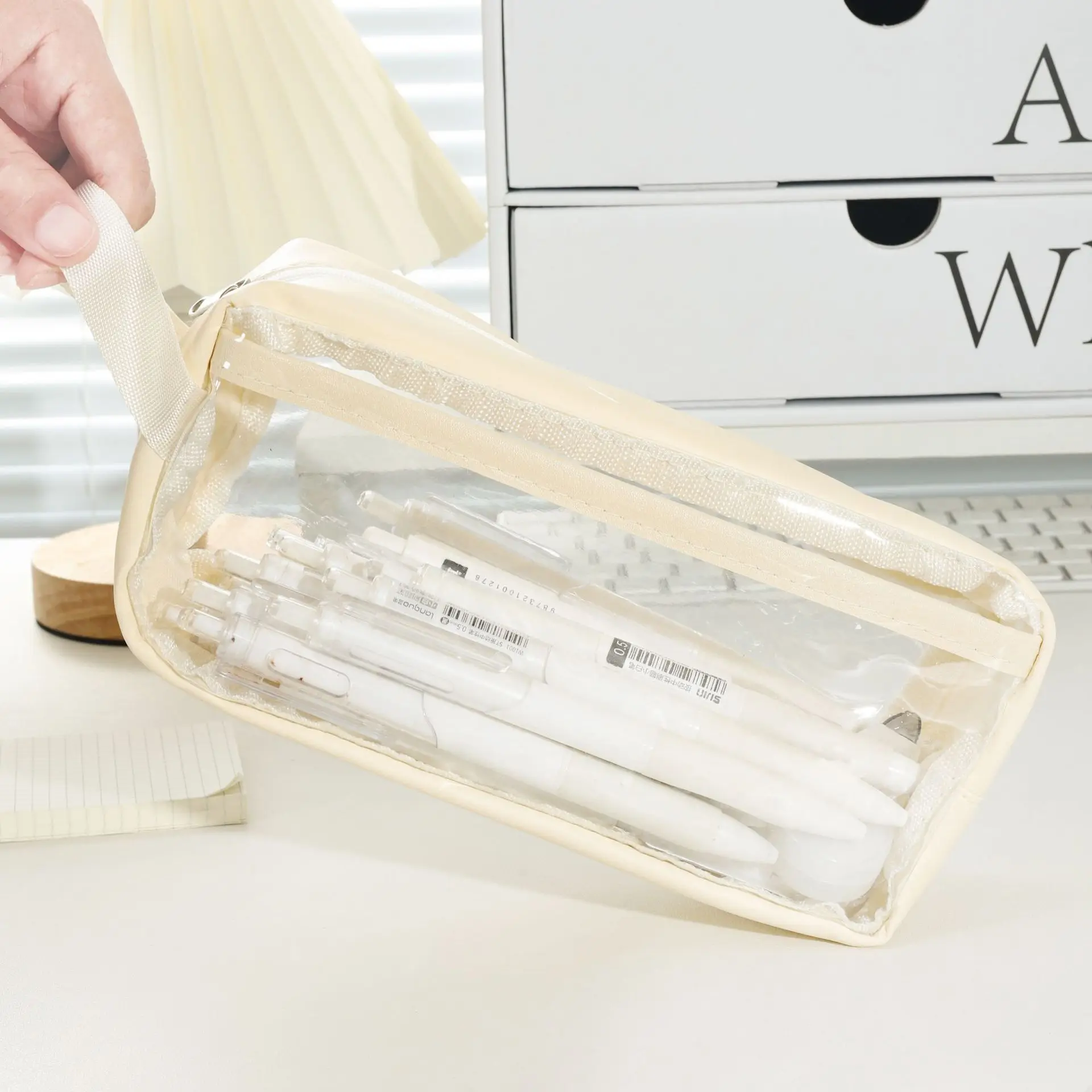 Transparent Pencil Case Pen Bag Simple Layer Storage Pouch for Stationery School Makeup F7619