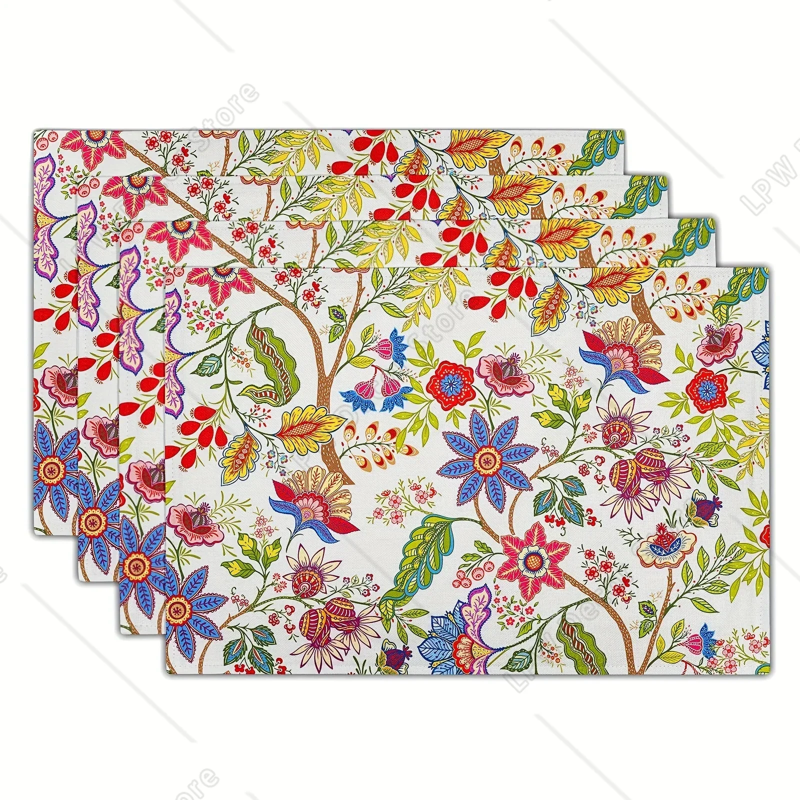 

4 шт. льняные салфетки красочные моющиеся термостойкие прямоугольные коврики с цветочным принтом для столовой