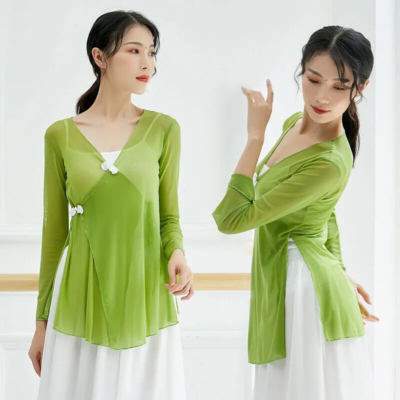 Women Classical Dance Practice Clothes Elegant Ancient Shirts National Ballet Modern Dance Performance Costume Long Sleeve Tops