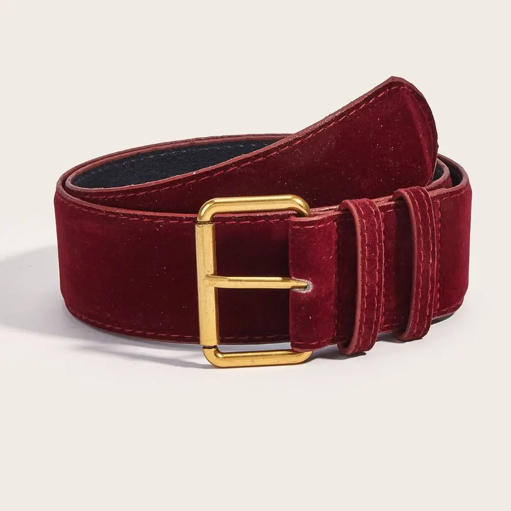 Elegant Women's Wide Leather Belt - Luxury Suede Strap for Office or Leisure with Fashionable Buckle Design