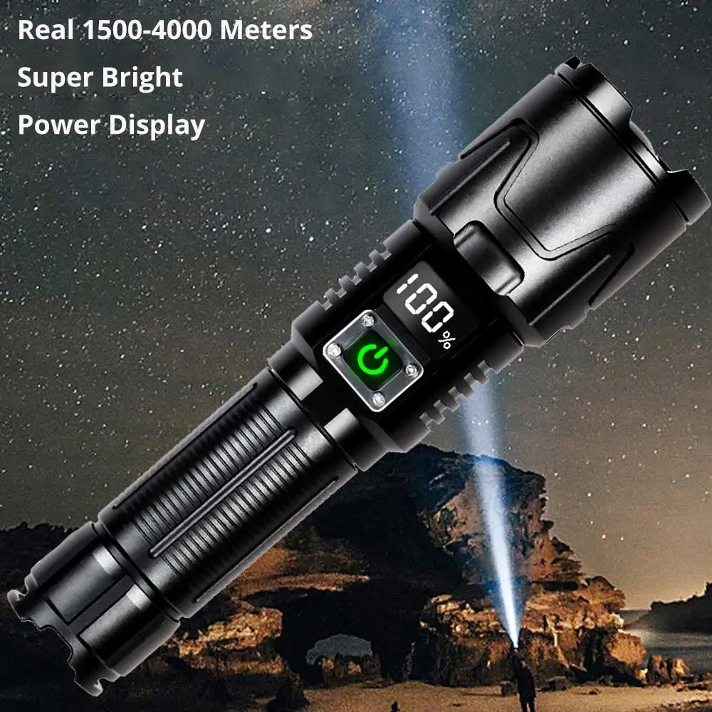 Most Powerful LED Flashlight Super Long Range 1500M Tactical Flashlights USB-C Rechargeable Torch LED Lantern Camping Lamp