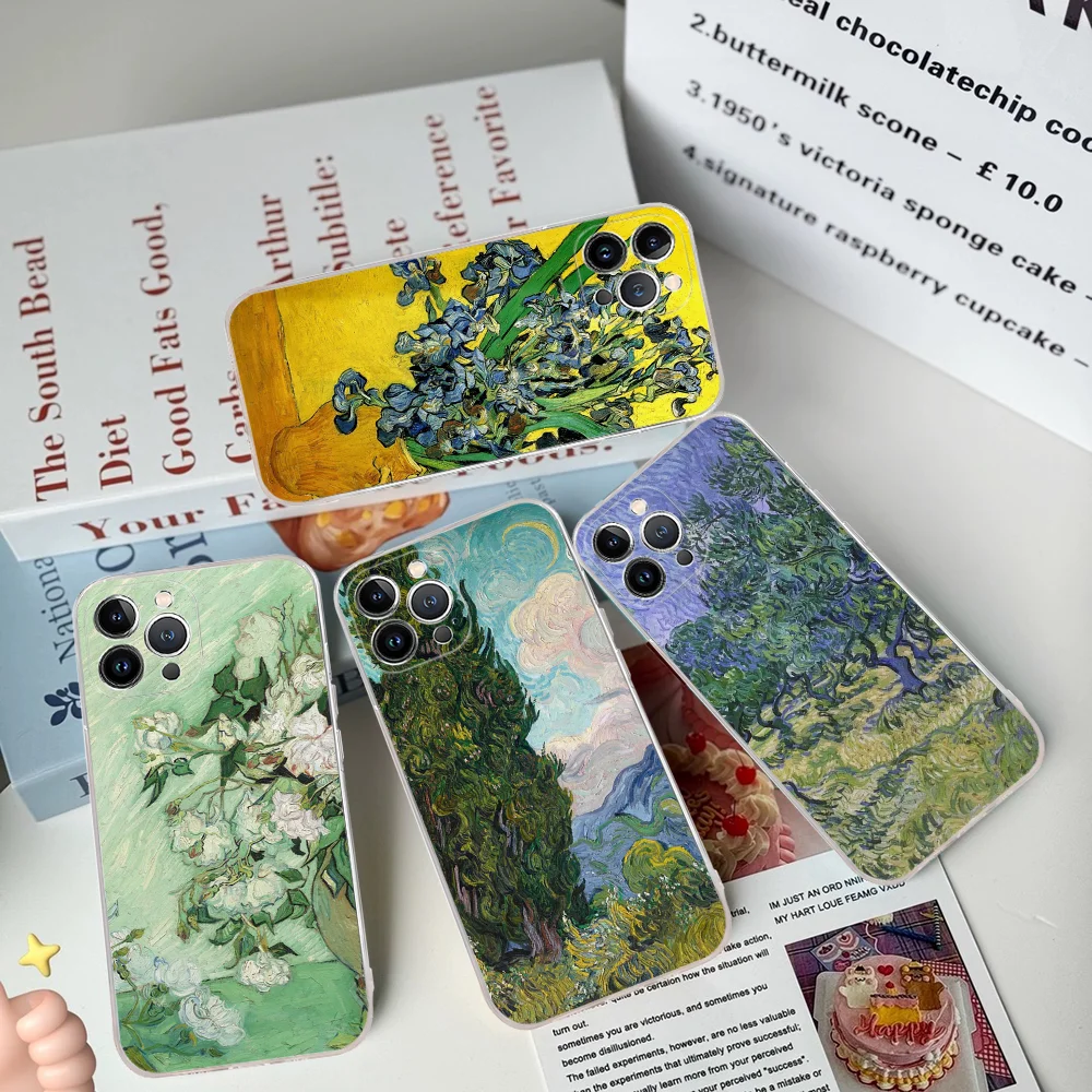 Art Van Gogh Starry Sunflower Phone Case Silicone Soft For Iphone 16 15 14 13 12 11 Pro Mini XS MAX Plus X Cover