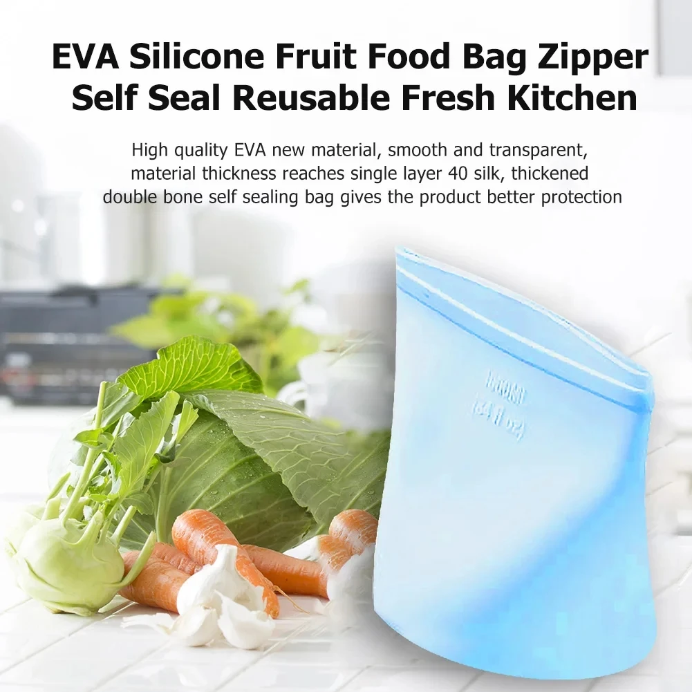 New Thickened Fresh-keeping Silicone Food Storage Bag Three Color Double Gauge Zipper Reusable Ziplock Bag Kitchen Food Storage