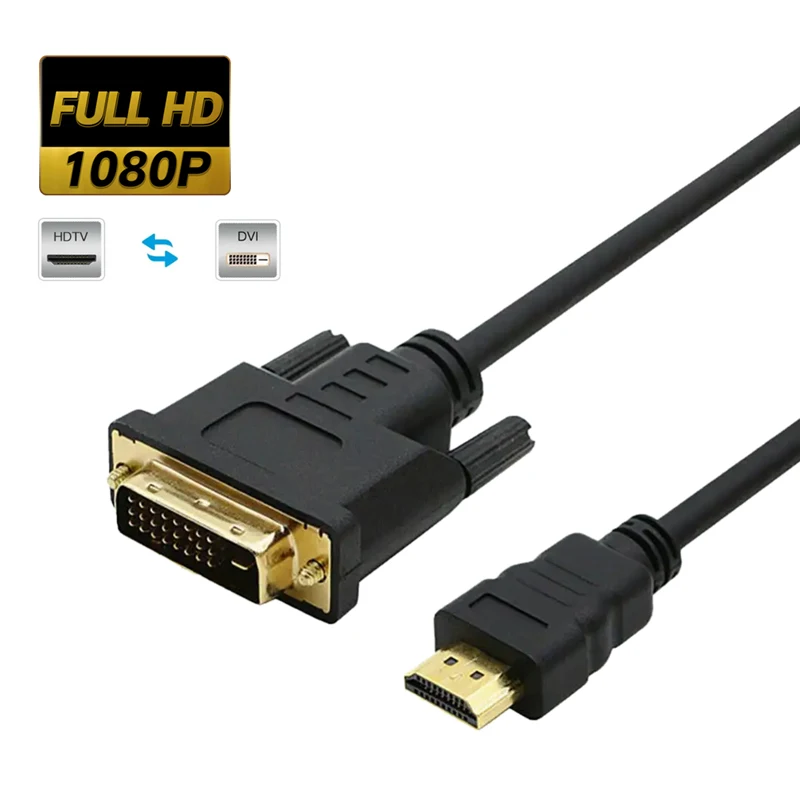 HDTV-compatible to DVI Cable Male 24+1 DVI-D Male Adapter 1080P DVI To HDTV Converter for TV BOX DVD PC Projector