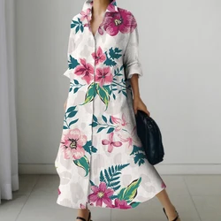 Vestido camisero con estampado Floral para mujer, traje Midi informal para vacaciones y otoño, ropa holgada para playa