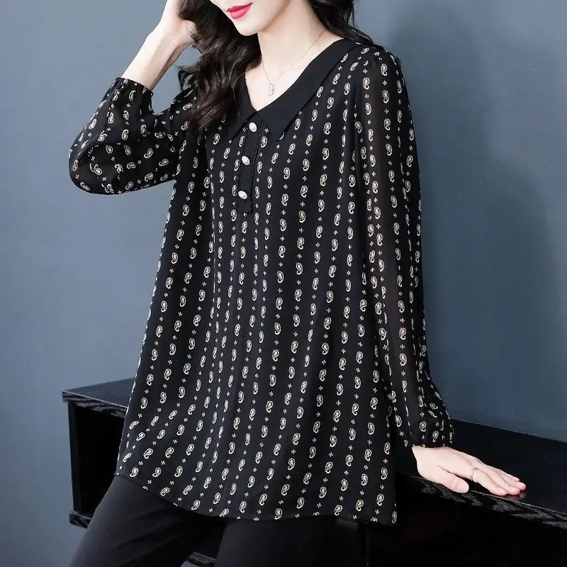 Women Spring Simplicity Loose Printing Turn-down Collar Long Sleeve Shirts Women Clothes Casual All-match Temperament Thin Tops