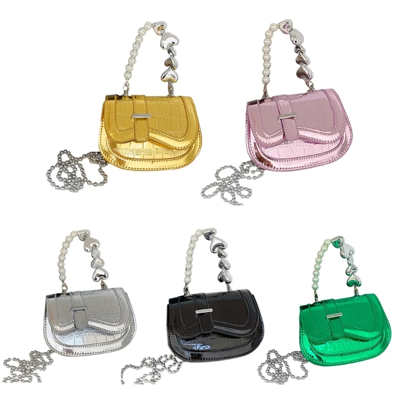 Fashion Pearl Handle Chain Bag Cellphone Bags PU Shoulder Bag for Women Girl Leisure Trendy Bag Versatile Crossbody Bag