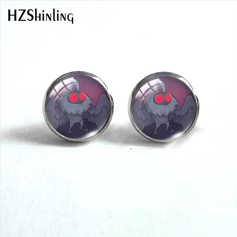 12mm Mothman stud earrings Pattern Glass Cabochon Stud Earrings Handmade Ear Jewelry for Women