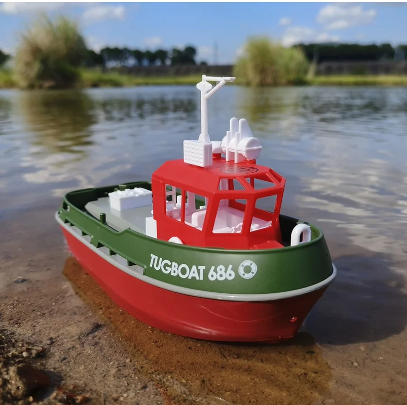 Telecomando Tugboat 1:72 simulazione Red Fire Boat 2.4g modello giocattolo decorato barca da pesca regalo di compleanno di natale per bambini