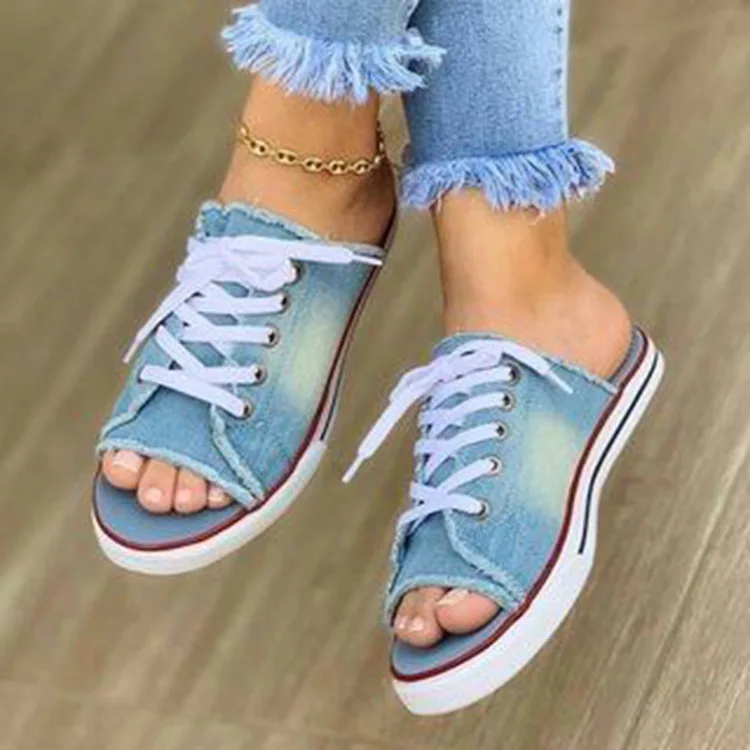 

Summer canvas Korean women's flip-flops Flat sandals denim shoes