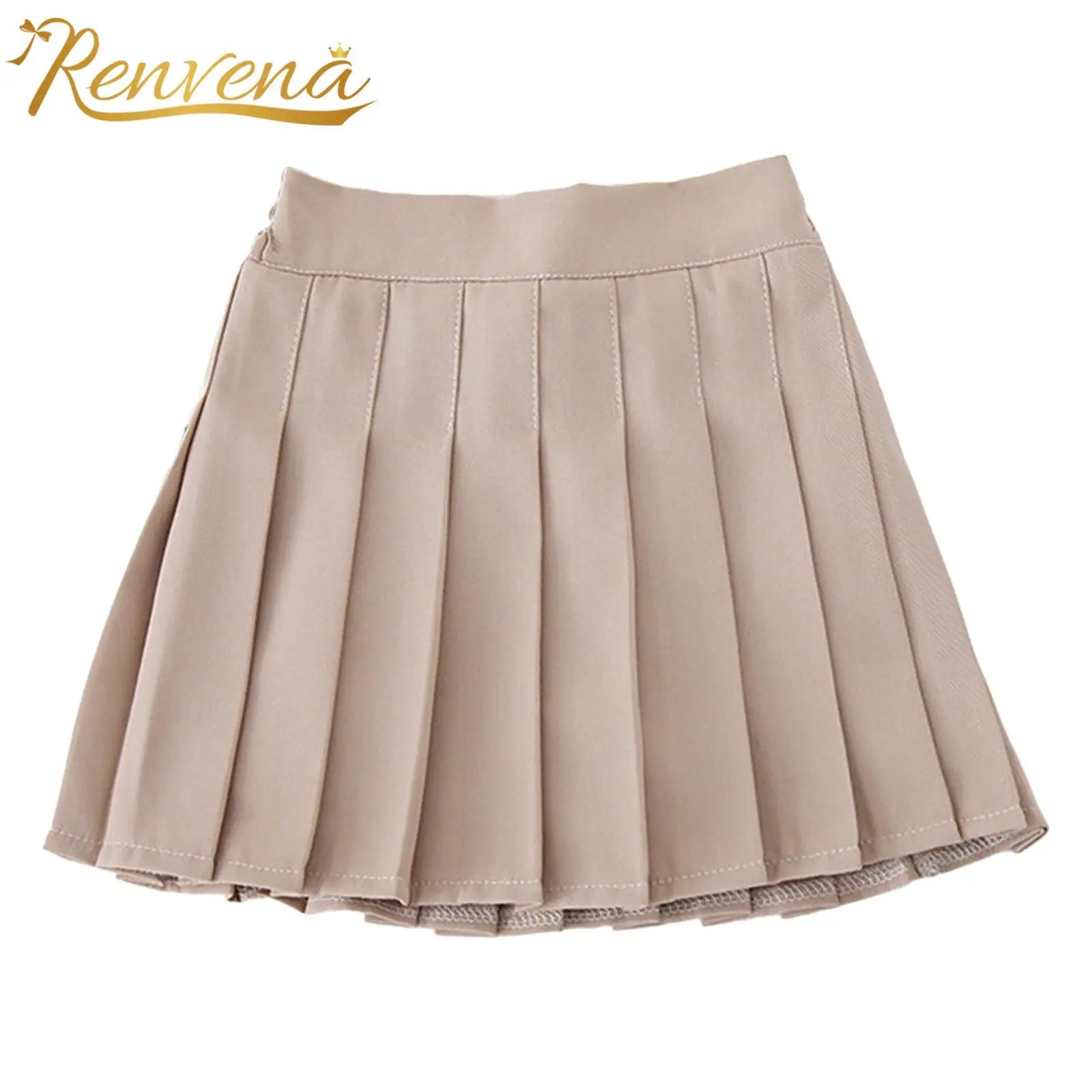 

Kids Girls Pleated Skirts Elastic High Waist Student School Uniform Mini Skirt with Shorts for Daily Casual Schoolgirls Clothes