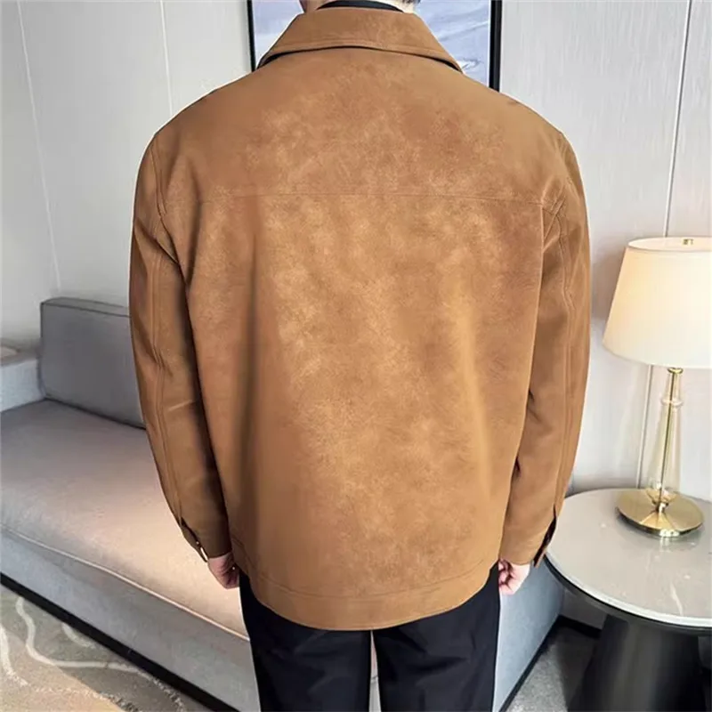 High Quality Men's PU Leather Jacket Fashion Zipper Smart Casual Solid Color Outerwear Coat Men Turn Down Collar Leather Jackets