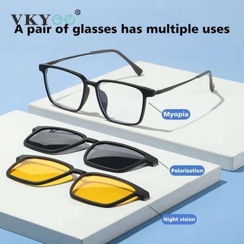 Imagen 2 del producto VICKY, nuevas gafas cuadradas simples, montura 3 en 1 para mujer, gafas de lectura magnéticas con Clip antiluz azul, gafas graduadas personalizadas para hombres 6623