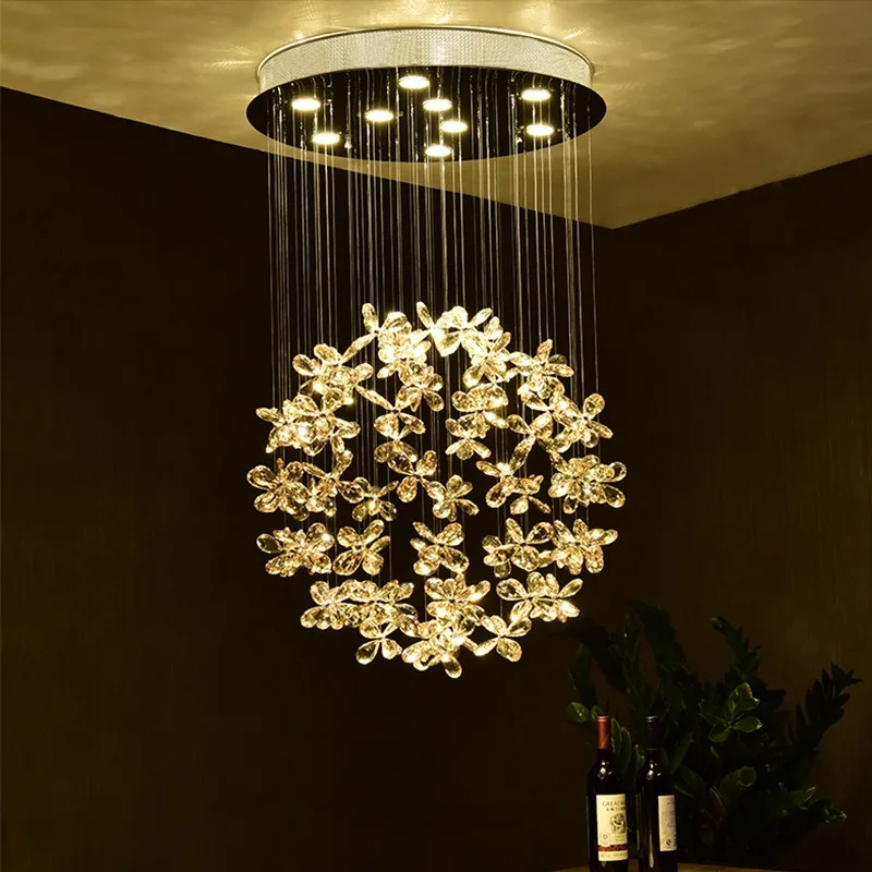 Dining room chandelier, light luxury crystal lamp, creative simple villa living room apartment duplex staircase chandelier