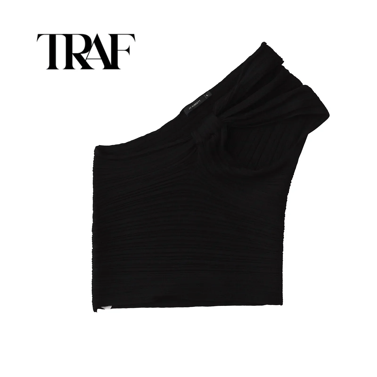 TRAF Rib Knit Asymmetric Crop Tops Woman Off Shoulder Sleeveless Top Ruched Summer Blouses Women Stylish Sexy Short Tops