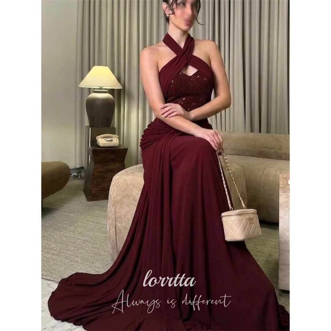 

Lorrtta Chiffon Halter Burgundy A-Line Evening Dress 2026 Prom Dress Elegant Ladies Formal Evening Customized Robes de Soiree