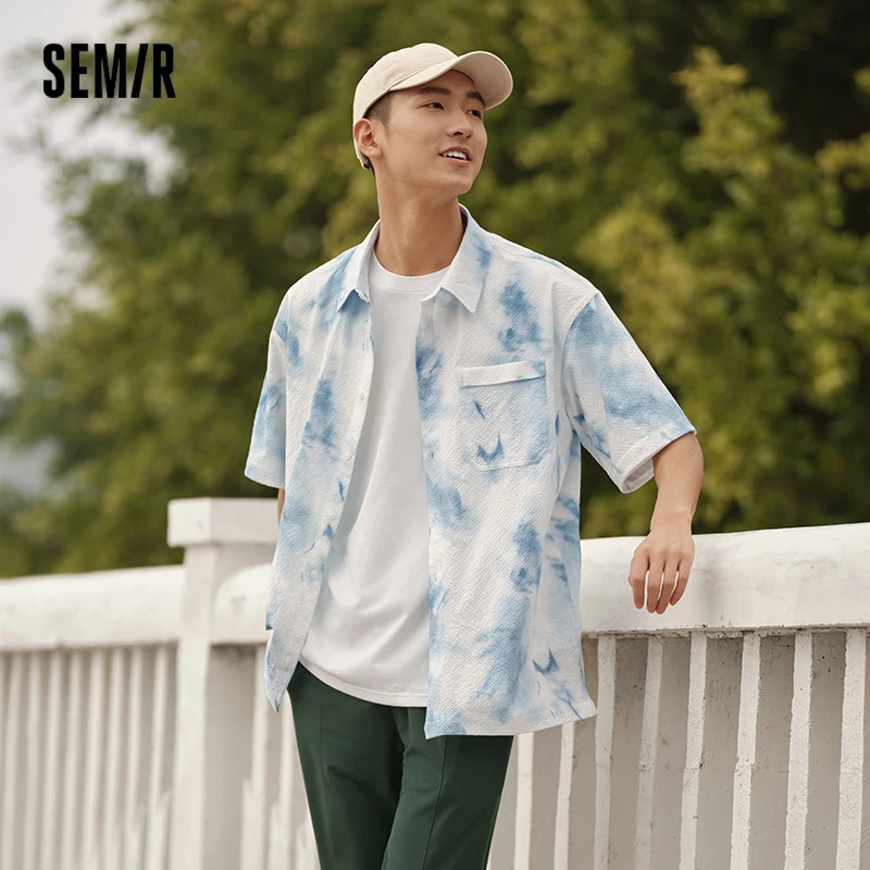 

Semir рубашка с коротким рукавом, мужская нишевая рубашка с акварельным принтом, куртка, текстурированный комплект для пар, летний топ унисекс большого размера