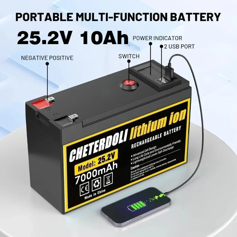 

25.2V 7Ah 10Ah 12Ah Lithium Battery Rechargeable Lithium Battery Pack for 24V Children's Electric Vehicles,Emergency Lighting