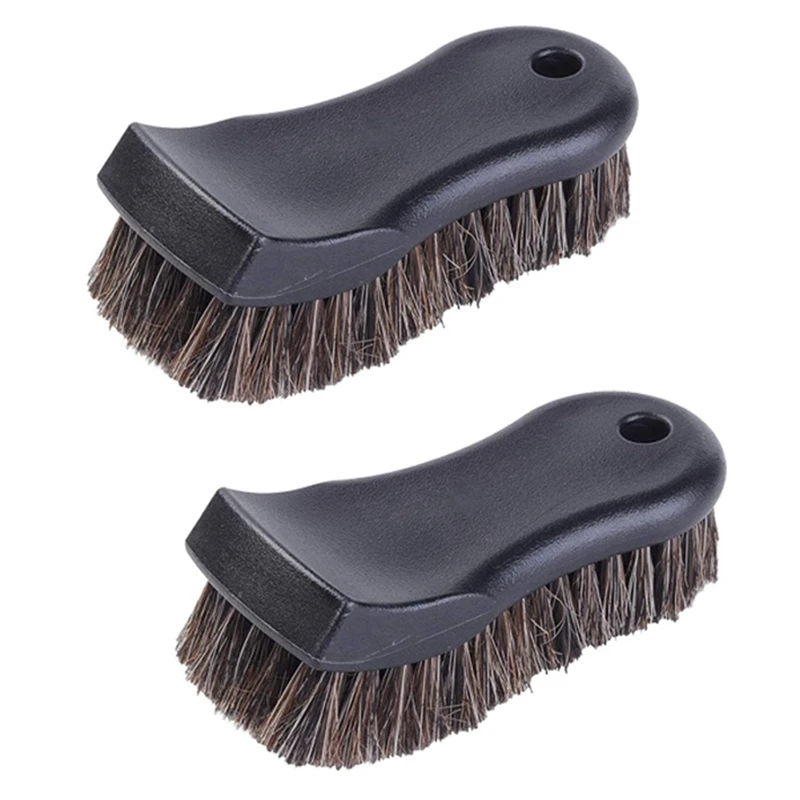 

2X Cleaning Brush, Soft Horse Hair Detailing Brush Non-Slip Handle Wash Vehicle Brush For Rim Chassis, Radiator Grille