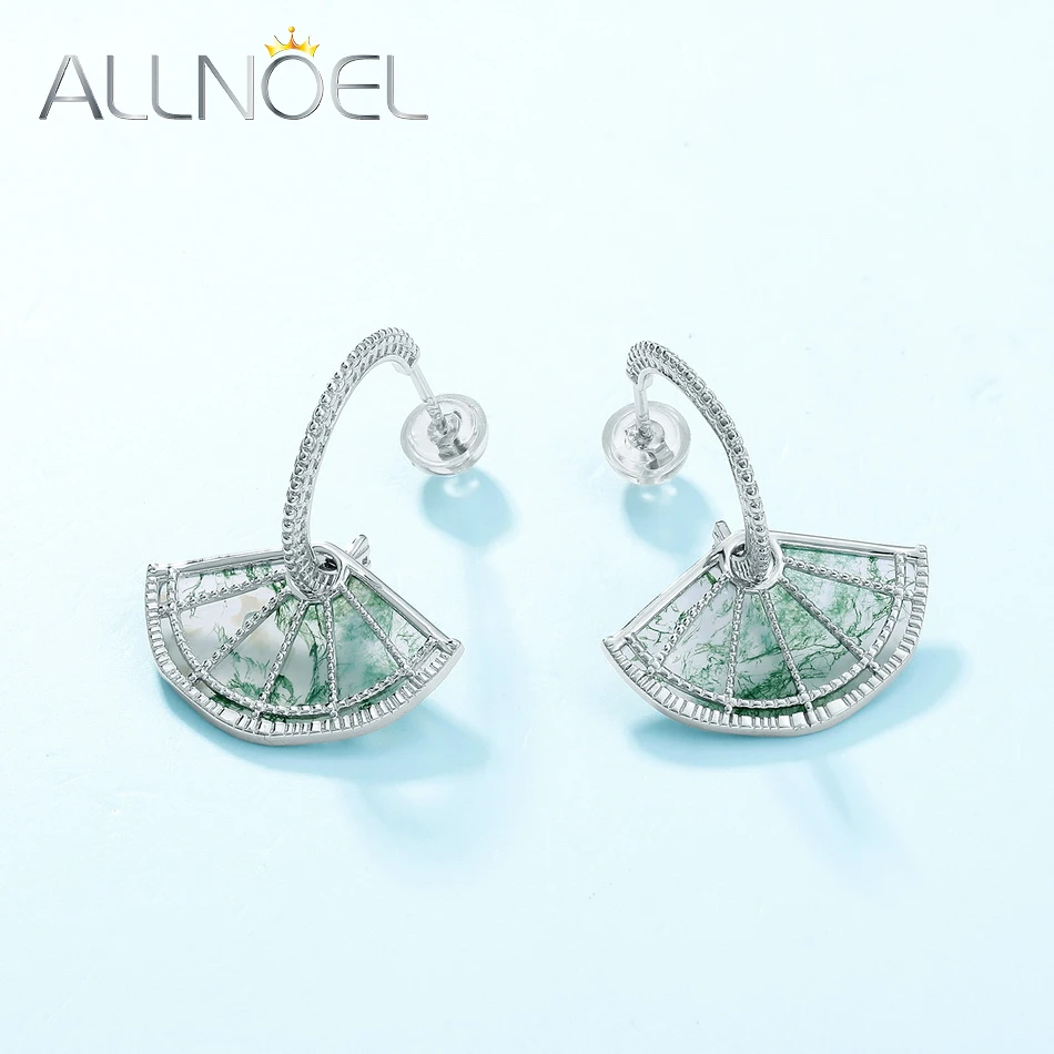 ALLNOEL 925 Sterling Silver Dangle Earrings For Women Natural Malachite Moss Agate Detachable Jewelry Gifts