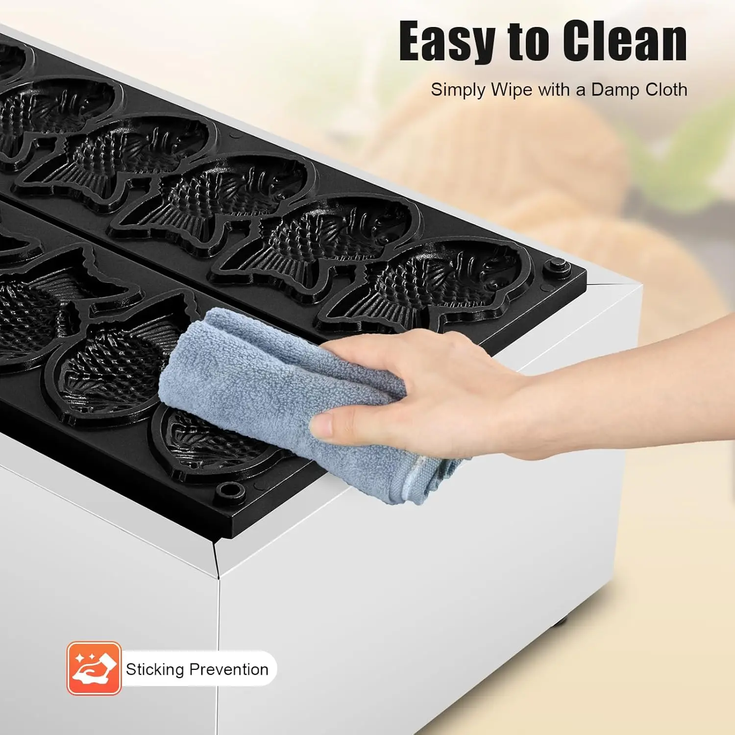 ماكينة صنع الوافل على شكل سمكة - 6 فتحات، غير لاصقة، ستانلس ستيل، ماكينة كهربائية 2400 وات للاستخدام المنزلي والتجاري - مثالية لـ B