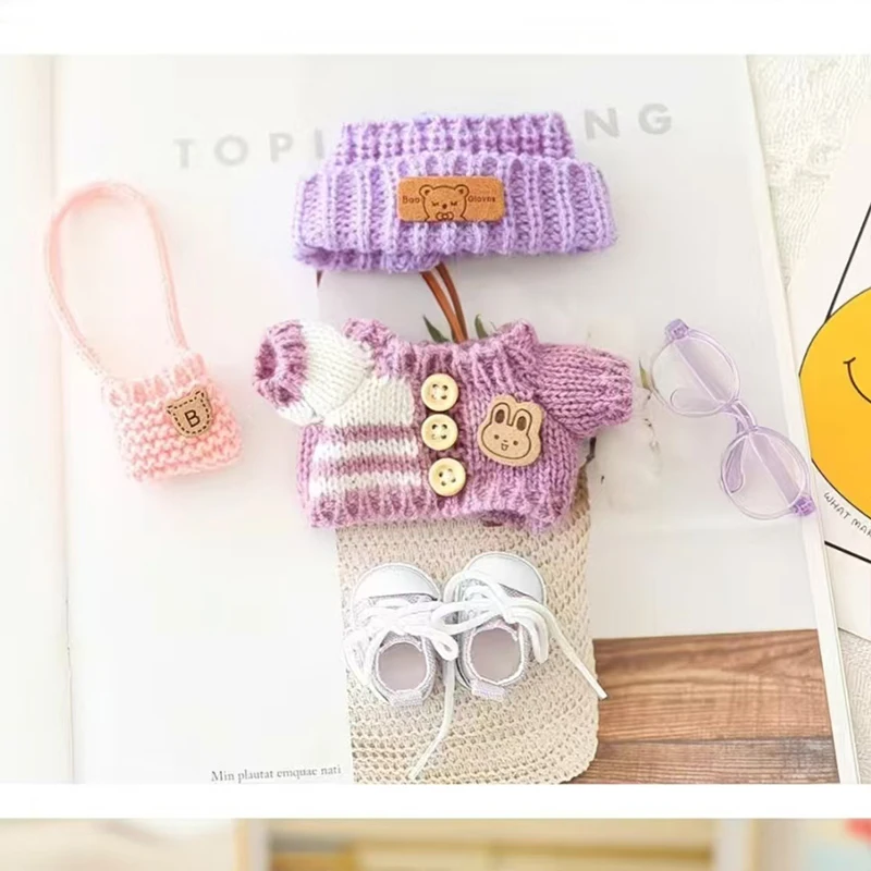 

17cm For v1v2 Labubu Clothes outfit doll Sitting Party Bear Label Scarf Hat Bag Dolls Accessories Cute Decoration