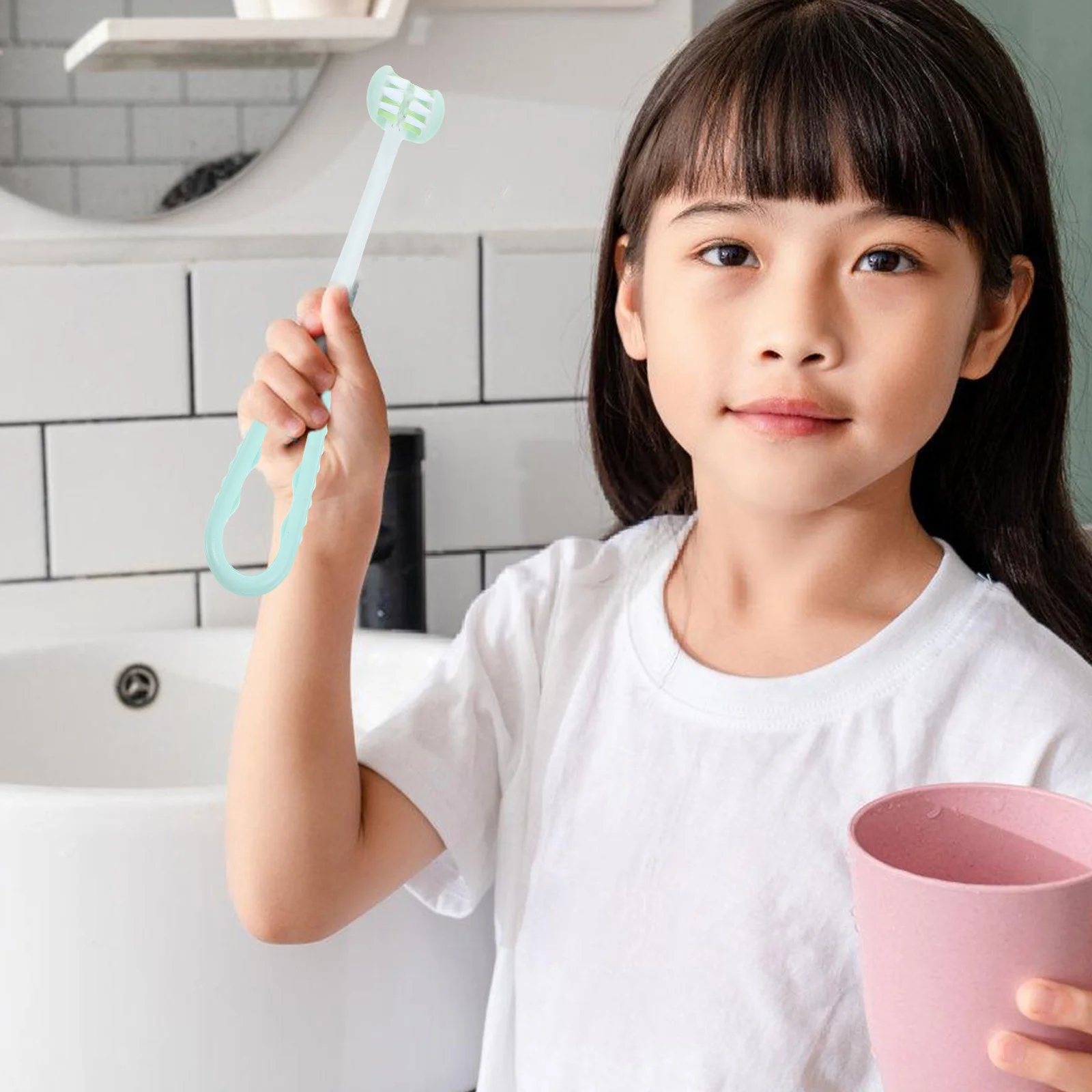 Spazzolino da denti con setole a U avvolte su tre lati Spazzolino da allattamento per spazzolino da denti per addestramento all'igiene orale Materiale Tpe sicuro